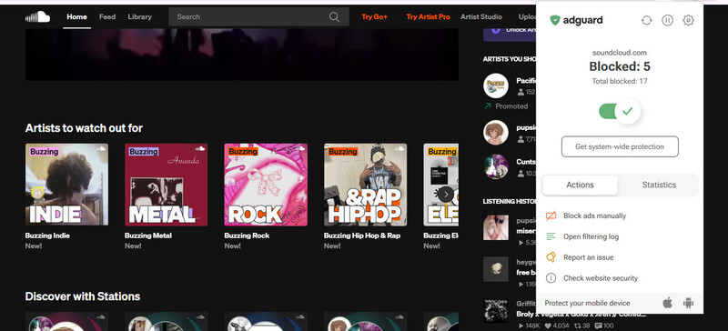 Block SoundCloud ads with AdGuard