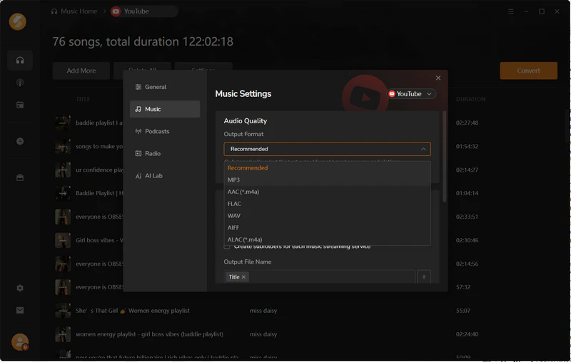 Download YouTube playlist to MP3 with Sidify