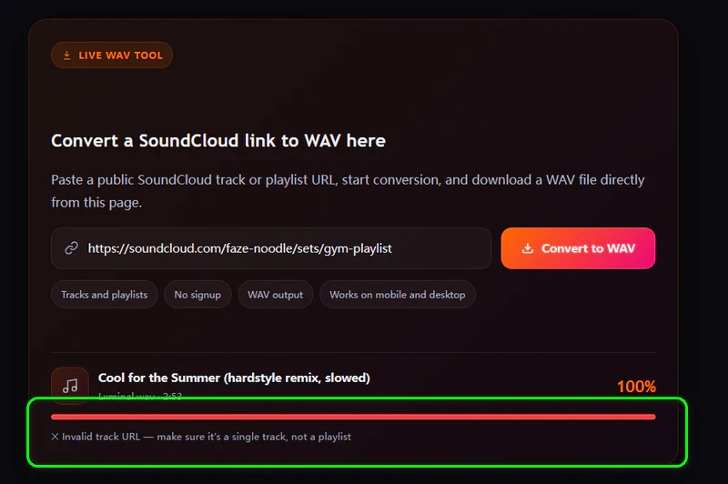 Set WAV as output format for SoundCloud to WAV conversion