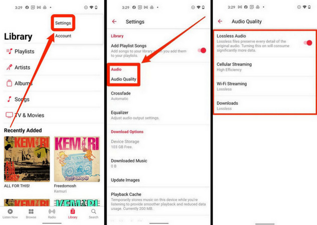 Turn on Lossless Audio on Android