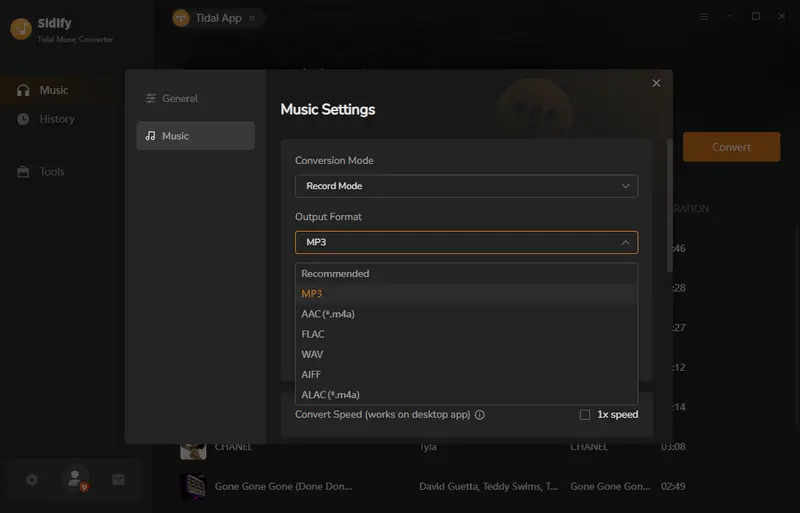 set mp3 output format