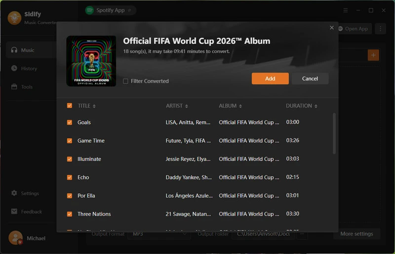 add tidal music playlists to convert