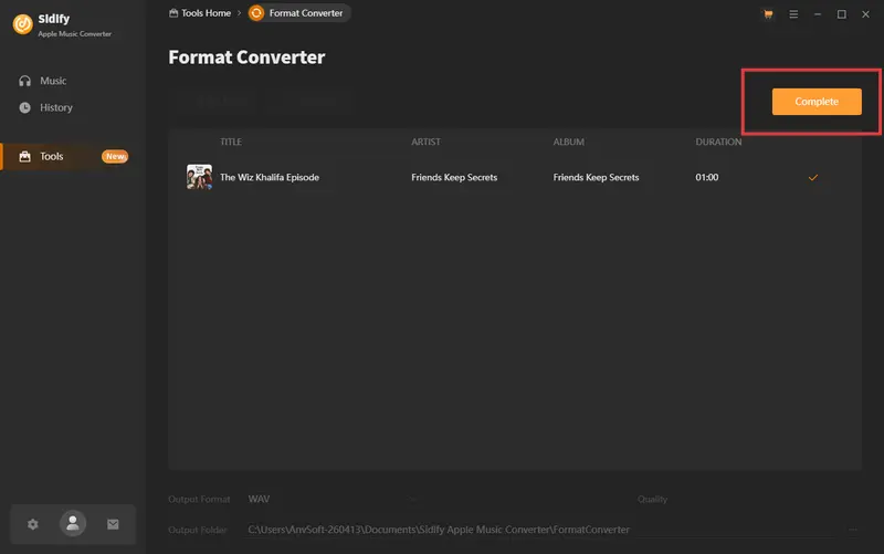 convert mp3 to wav done