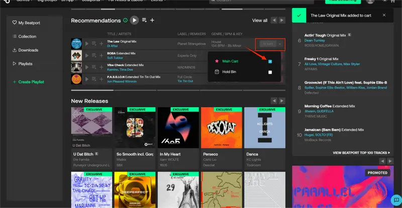 add songs to main cart