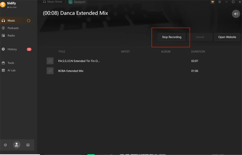 click stop recording button