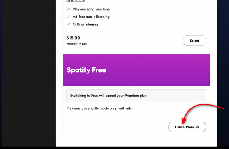 cancel spotify premium on computer