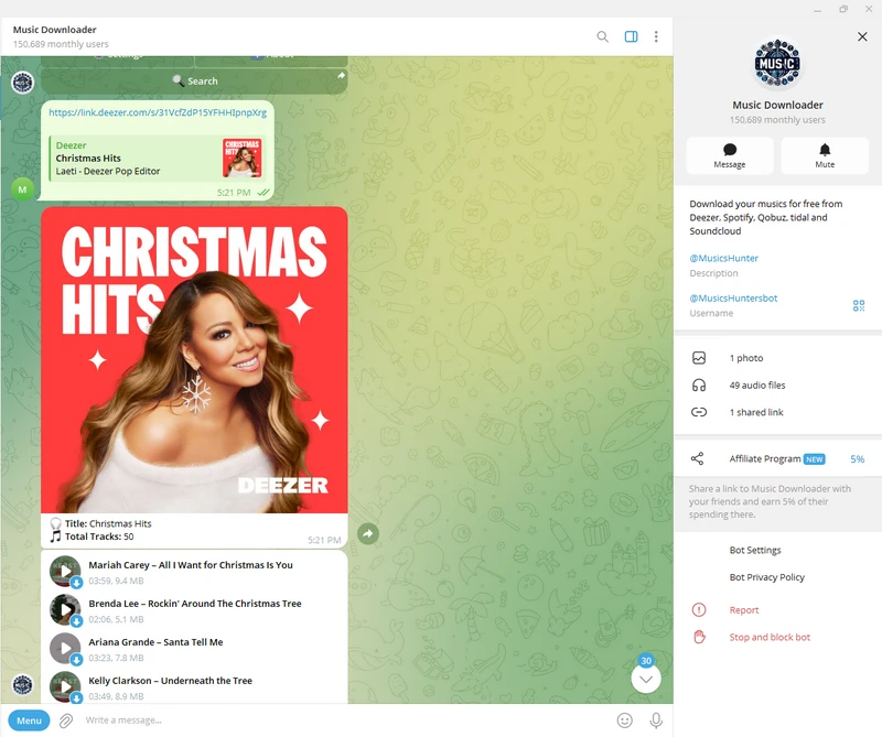 download deezer via telegram bots
