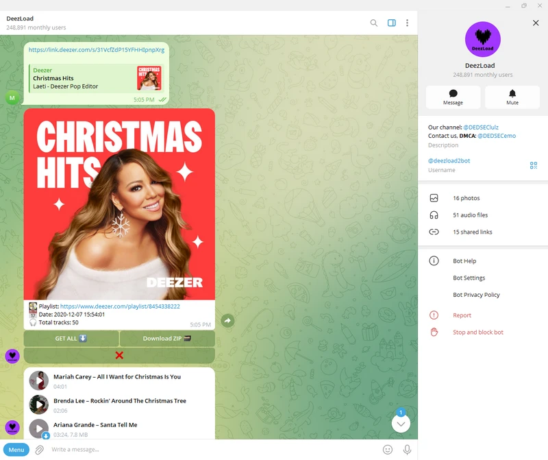 download deezer via telegram bots