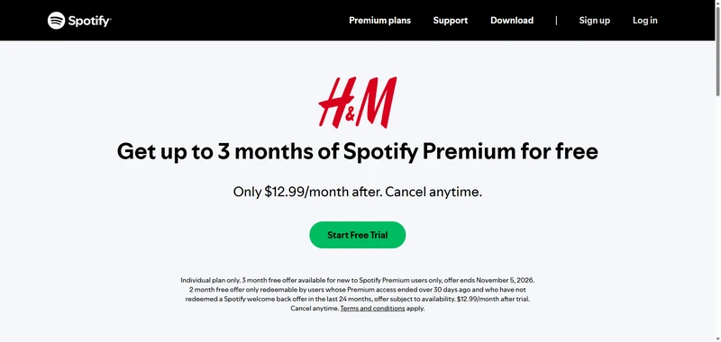 free spotify premium offer with h&m 
