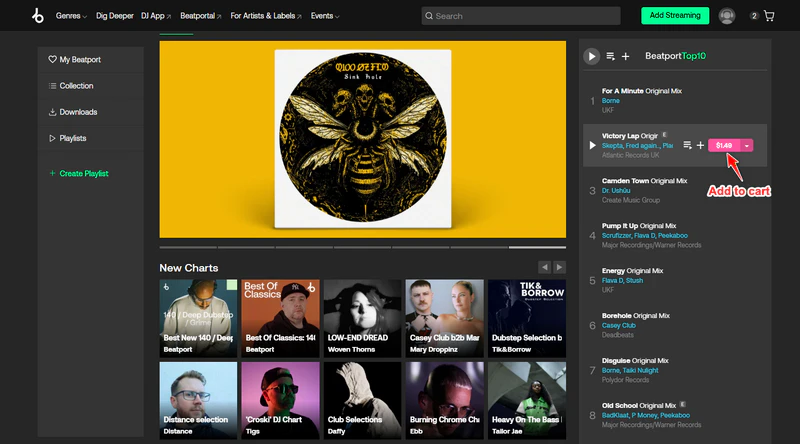 add beatport music to cart