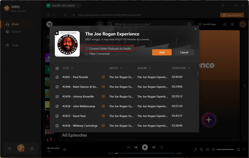 add spotify video podcasts to download 