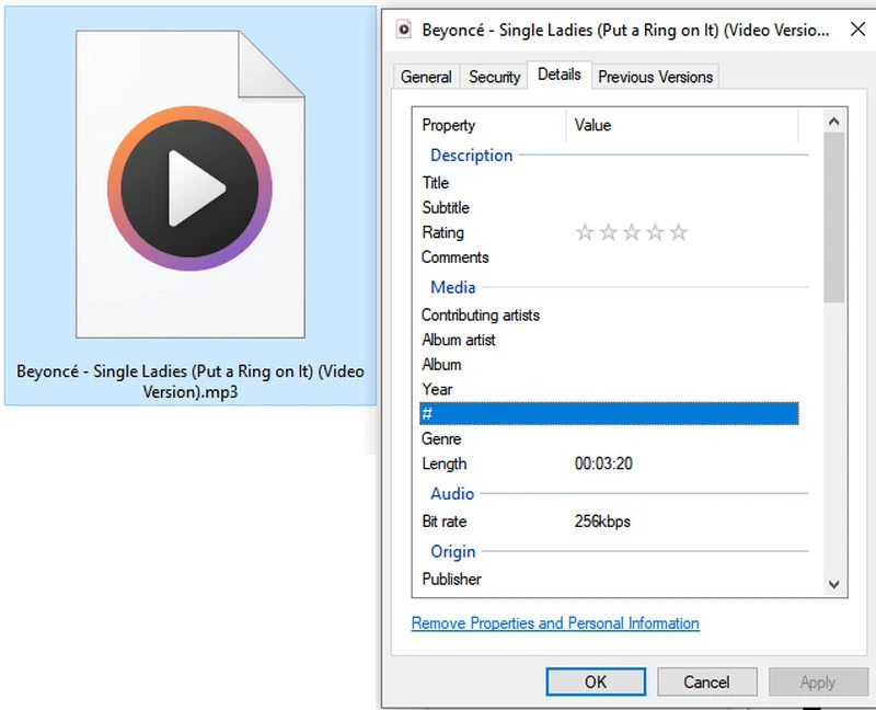 ClipGrab MP3 output properties showing a 256 kbps bitrate
