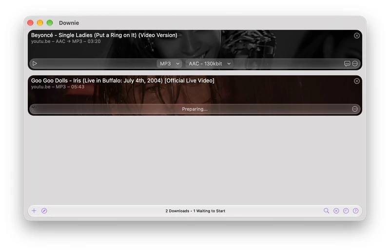 Multiple audio downloads queued in Downie for Mac