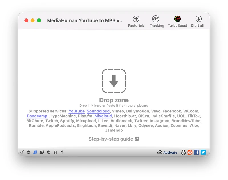 MediaHuman YouTube to MP3 interface showing supported download services on Mac