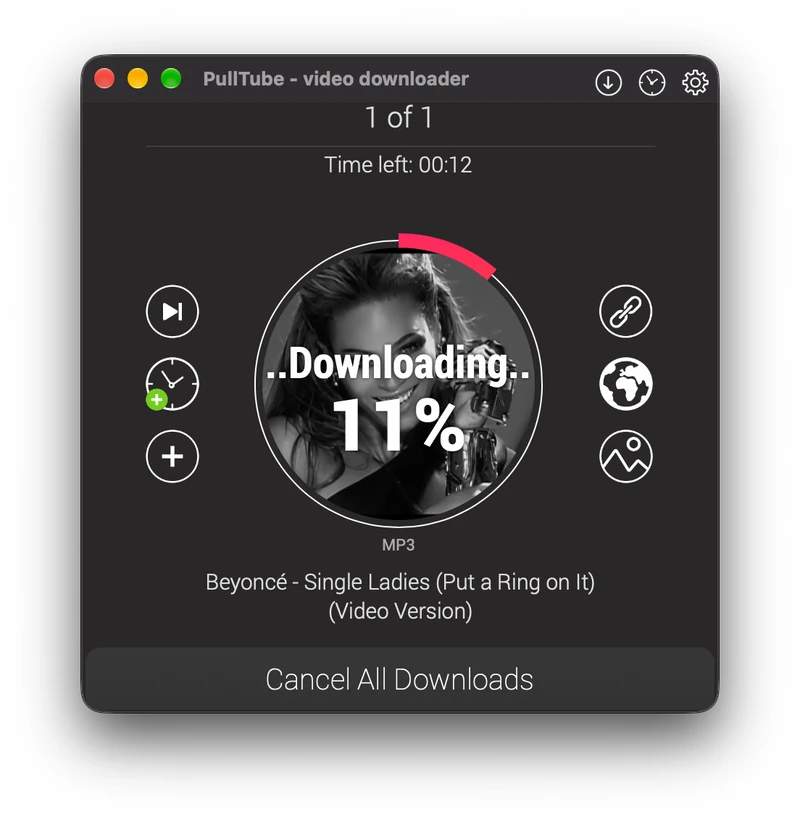 MP3 download progress displayed in PullTube on Mac