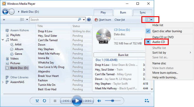 use iTunes to burn amazon music to cd