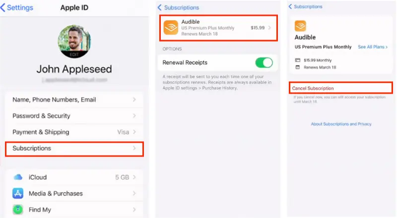 cancel audible membership on iphone