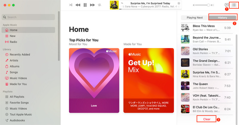 clear apple music history