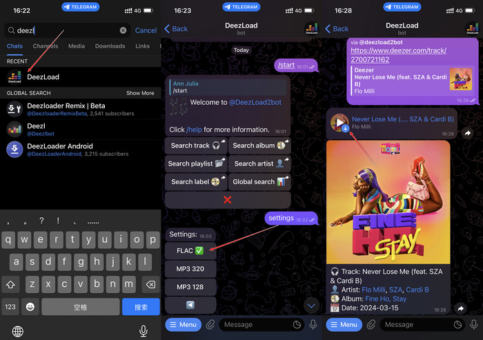download deezer flac songs from telegram bot