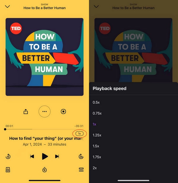 adjust deezer podcasts play speed