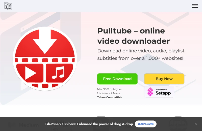 PullTube interface for downloading YouTube audio on Mac