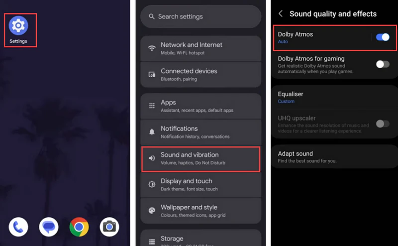 enable dolby atmos on android