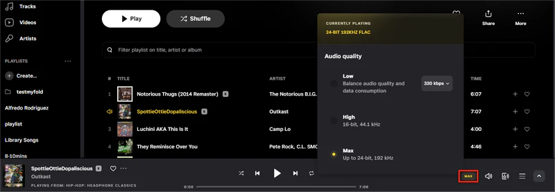 enable max on playing bar