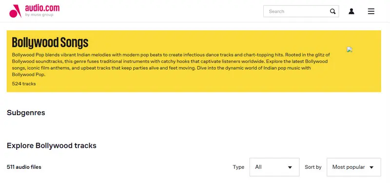 Audio.com Bollywood and Indian music page