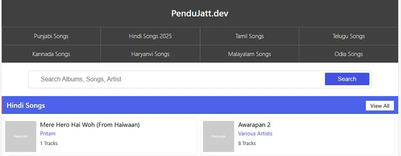 PenduJatt Hindi and Bollywood MP3 download website