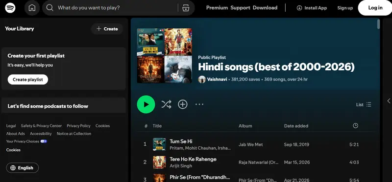 Spotify Hindi and Bollywood playlists