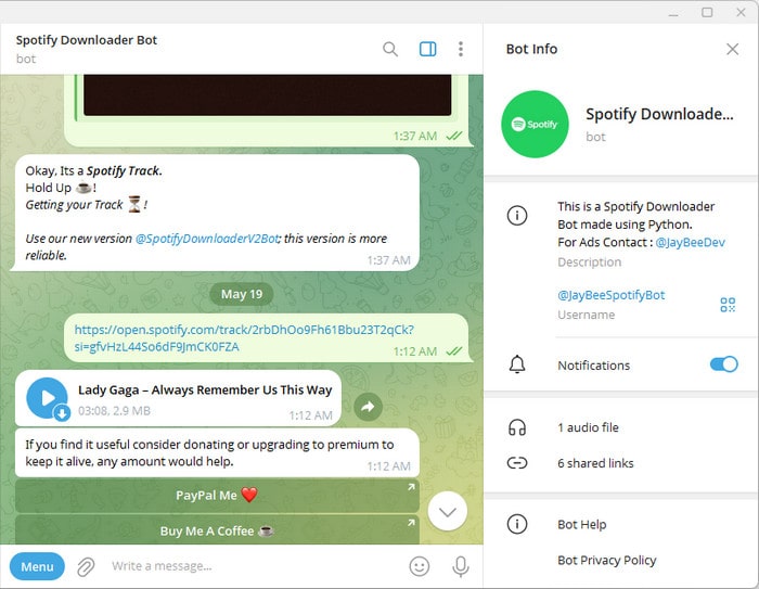 telegram jaybeespotifybot
