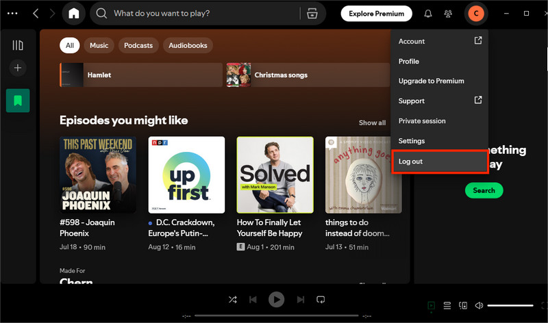 log out spotify account
