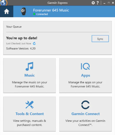 Garmin Express music page