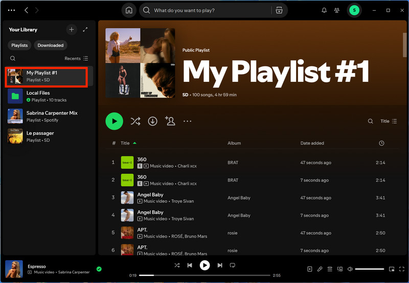 open your spotify playlists
