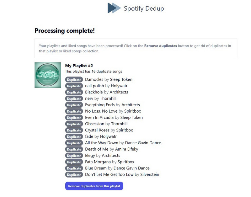 remove multiple duplicates with spotify dedup