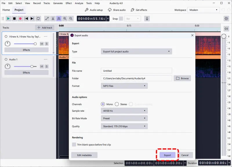 save Qobuz recordings from Audacity