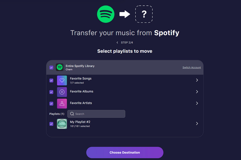select playlists tunemymusic