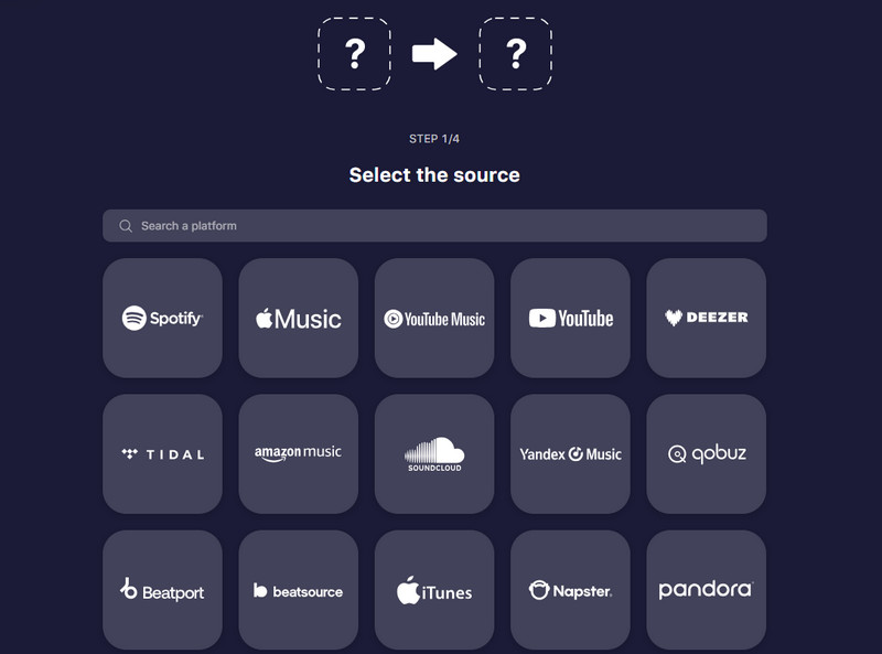 select spotify as source tunemymusic
