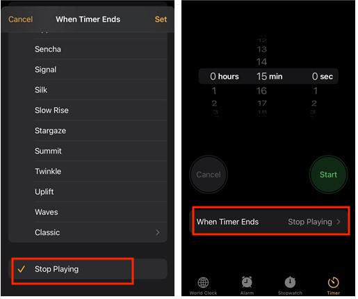 set timer to stop apple music autoplay