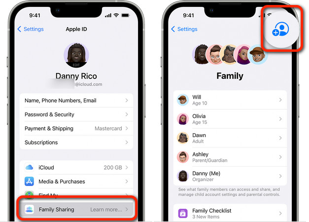 set family sharing on iphone