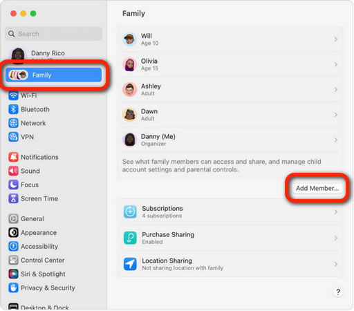set family sharing on mac