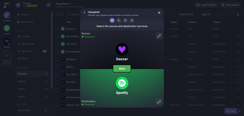 use soundiiz to transfer playlists from deezer to spotify