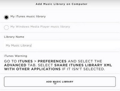 Choose music library from computer