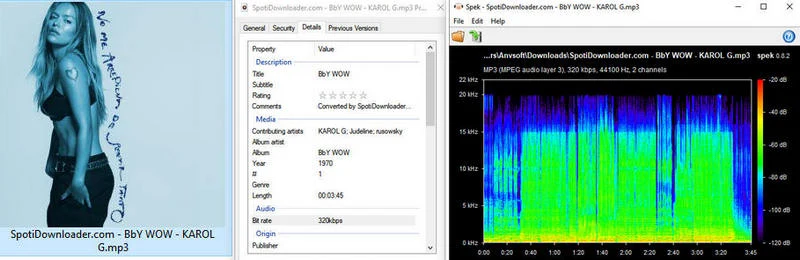 SpotiDownloader MP3 metadata and Spek audio quality test