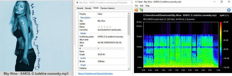 SpotiSongDownloader MP3 metadata and Spek audio quality test