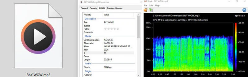 SpotMate MP3 metadata and Spek audio quality test