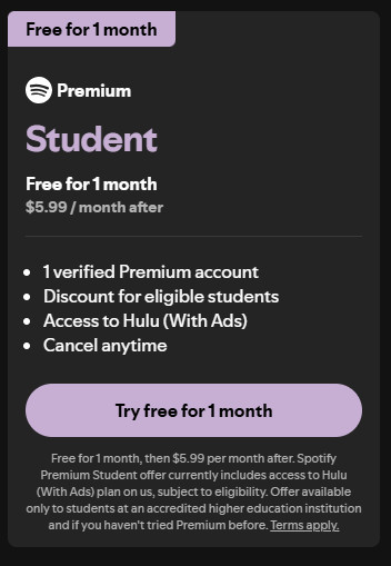 spotify premium student
