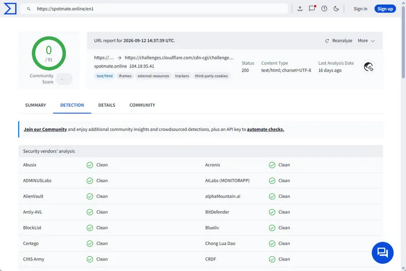 SpotMate VirusTotal test