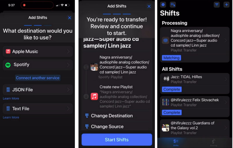 start shifts songshift