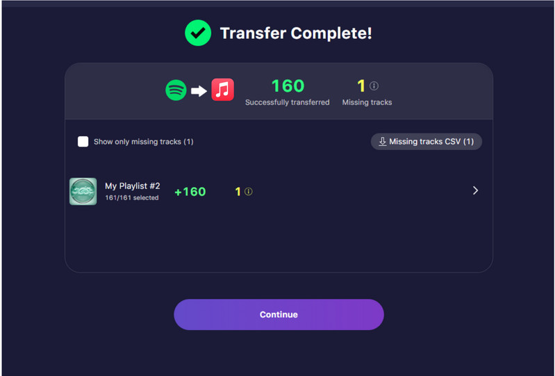 transfer complete tunemymusic